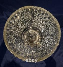 L. E. Smith Clear Cut Glass Crystal Punch Bowl with Brass Base