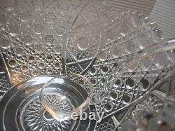 L E Smith Crystal Daisy and Button Punch Bowl 12 Cups, Glass Ladle beautiful con