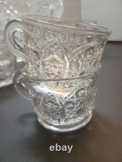 L E Smith Crystal Daisy and Button Punch Bowl 12 Cups, Glass Ladle beautiful con