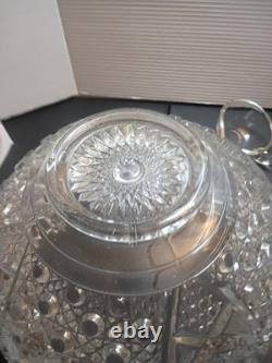 L E Smith Crystal Daisy and Button Punch Bowl 12 Cups, Glass Ladle beautiful con