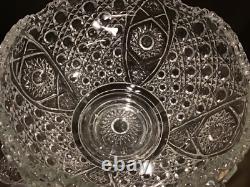 L. E. Smith Crystal Pedestal Punch Bowl Set 20 Matching Cups Daisy & Buttons