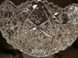 L. E. Smith Crystal Pedestal Punch Bowl Set 20 Matching Cups Daisy & Buttons
