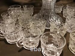 L. E. Smith Crystal Pedestal Punch Bowl Set 20 Matching Cups Daisy & Buttons