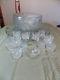 L E Smith Crystal Slewed Horseshoe 15Pc Punch Bowl Set with Under Plate Cups Ladle