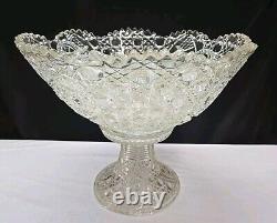 L. E. Smith Cut Clear Glass Daisy & Button Punch Bowl Vintage 13Tall X 16.5Wide