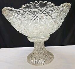 L. E. Smith Cut Clear Glass Daisy & Button Punch Bowl Vintage 13Tall X 16.5Wide