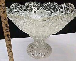 L. E. Smith Cut Clear Glass Daisy & Button Punch Bowl Vintage 13Tall X 16.5Wide