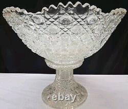 L. E. Smith Cut Clear Glass Daisy & Button Punch Bowl Vintage 13Tall X 16.5Wide