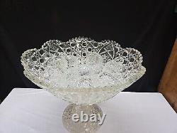 L. E. Smith Cut Clear Glass Daisy & Button Punch Bowl Vintage 13Tall X 16.5Wide