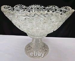 L. E. Smith Cut Clear Glass Daisy & Button Punch Bowl Vintage 13Tall X 16.5Wide