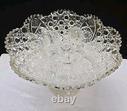 L. E. Smith Cut Clear Glass Daisy & Button Punch Bowl Vintage 13Tall X 16.5Wide