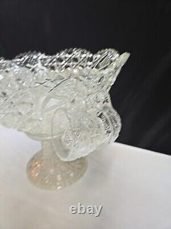 L. E. Smith Cut Clear Glass Daisy & Button Punch Bowl Vintage 13Tall X 16.5Wide