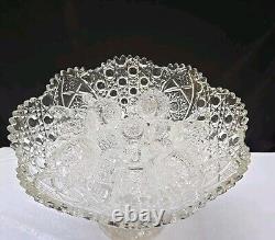 L. E. Smith Cut Clear Glass Daisy & Button Punch Bowl Vintage 13Tall X 16.5Wide