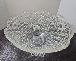 L. E. Smith Cut Clear Glass Daisy & Button Punch Bowl Vintage 13Tall X 16.5Wide