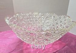 L. E. Smith Cut Clear Glass Daisy & Button Punch Bowl Vintage 13Tall X 16.5Wide