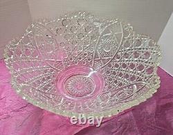 L. E. Smith Cut Clear Glass Daisy & Button Punch Bowl Vintage 13Tall X 16.5Wide