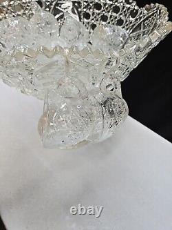 L. E. Smith Cut Clear Glass Daisy & Button Punch Bowl Vintage 13Tall X 16.5Wide