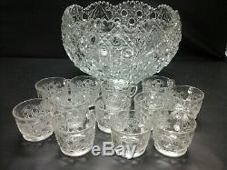 L. E. Smith Daisy And Buttons 12.5 Punch Bowl, 23 Underplate And 12 Cups