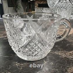 L E Smith Daisy & Button Ornate MCM Punch Bowl/Centerpiece Glass Ladle (19) Cups