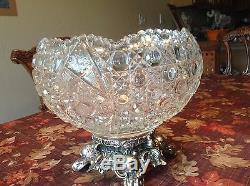 L. E. Smith Daisy & Button Thick Glass Punch Bowl withmetal stand 23 Glass Cups