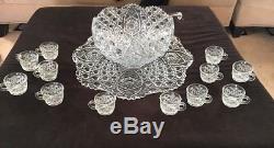 L E Smith Daisy and Button Punch Bowl/Under-Plate/12 Cups & Ladle-Org Box