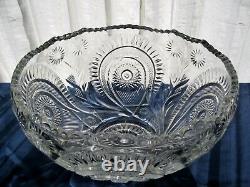L. E. Smith Glass Clear Pinwheel & Star Slewed Horseshoe 11 quart Punch Bowl