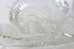 L E Smith Glass Clear Pinwheel & Star Slewed Horseshoe 15 pc Punch Bowl Set