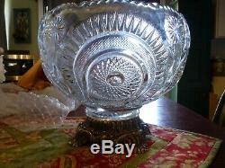 L E Smith Glass Clear Pinwheel & Star Slewed Horseshoe 15 piece Punch Bowl Set