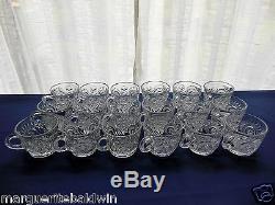L E Smith Glass Clear Pinwheel & Star Slewed Horseshoe 20 pc Punch Bowl Set