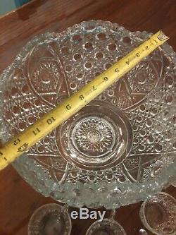 L. E. Smith Glass Company Daisy Button Punch Bowl Set with 17 Cups