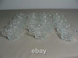 L. E. Smith Glass Cupped Punch Bowl & 15 Cups In The Daisy & Button Pattern