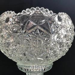 L E Smith Glass Daisy Button Punch Bowl with Pedestal Stand