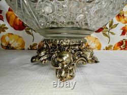 L E Smith Glass Daisy and Button Punch Bowl, Silver Stand, 12 Cups, Glass Ladle