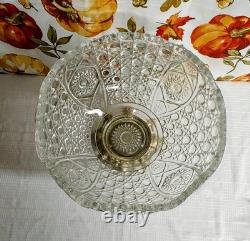 L E Smith Glass Daisy and Button Punch Bowl, Silver Stand, 12 Cups, Glass Ladle
