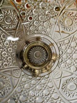 L E Smith Glass Daisy and Button Punch Bowl, Silver Stand, 12 Cups, Glass Ladle