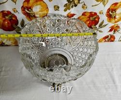 L E Smith Glass Daisy and Button Punch Bowl, Silver Stand, 12 Cups, Glass Ladle