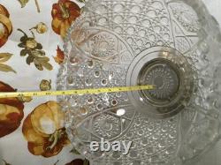 L E Smith Glass Daisy and Button Punch Bowl, Silver Stand, 12 Cups, Glass Ladle