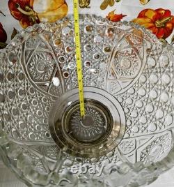 L E Smith Glass Daisy and Button Punch Bowl, Silver Stand, 12 Cups, Glass Ladle