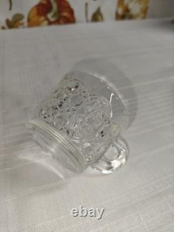 L E Smith Glass Daisy and Button Punch Bowl, Silver Stand, 12 Cups, Glass Ladle