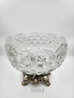 L E Smith Glass Daisy and Button Punch Bowl, Silver Toned Stand, 22 Cups (READ)