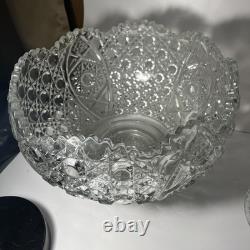 L E Smith Glass Daisy and Button punch bowl and pedestal set 12 Cups