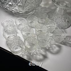 L E Smith Glass Daisy and Button punch bowl and pedestal set 12 Cups