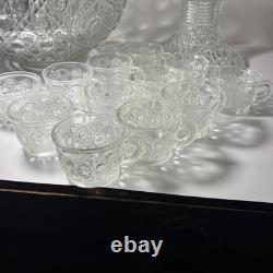L E Smith Glass Daisy and Button punch bowl and pedestal set 12 Cups