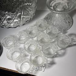 L E Smith Glass Daisy and Button punch bowl and pedestal set 12 Cups