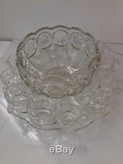 L E Smith Glass Moon & Stars Punch Bowl Set Drinkware with 12 Cups & Underplate