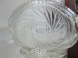 L E Smith Glass Pinwheel & Star Slewed Punch Bowl With Pedestal And 11 Cups