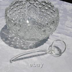 L. E. Smith Glass Punch Bowl Set Daisy & Button Ladel & 18 Cups 20pcs total Vtg