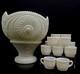 L. E. Smith Milk Glass Aztec Large Bowl with Pedestal & 12 Cups Punch Set
