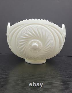 L. E. Smith Milk Glass Aztec Large Bowl with Pedestal & 12 Cups Punch Set