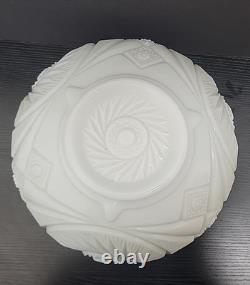 L. E. Smith Milk Glass Aztec Large Bowl with Pedestal & 12 Cups Punch Set